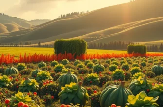 An idyllic scenery of an orchard abundant with healthy, organic produce under bright sunlight.