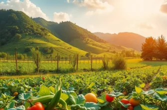 A vibrant organic vegetable garden filled with a variety of colorful vegetables growing in a sunny outdoor setting.