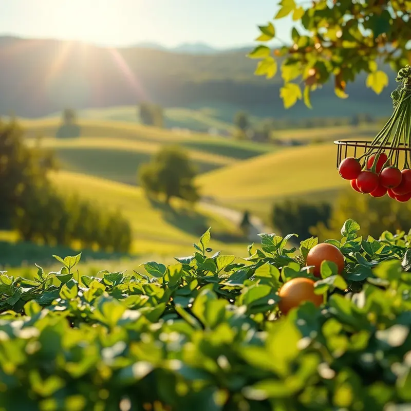A peaceful landscape rich in healthy produce, emphasizing the connection between nature and nutrition.