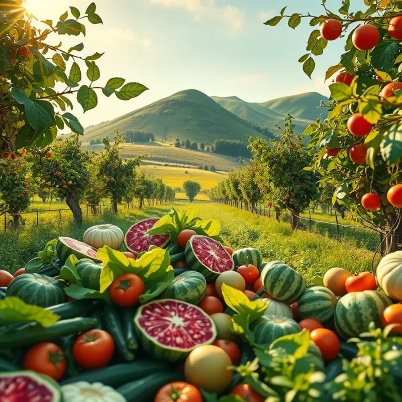 A sunlit field showcasing vibrant potatoes and lush greenery.