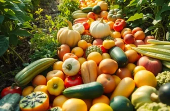A vibrant outdoor scene filled with fresh fruits and vegetables.