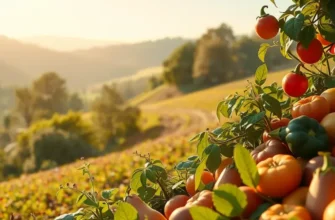 A flourishing field filled with healthy vegetables and fruits, symbolizing fresh food management.