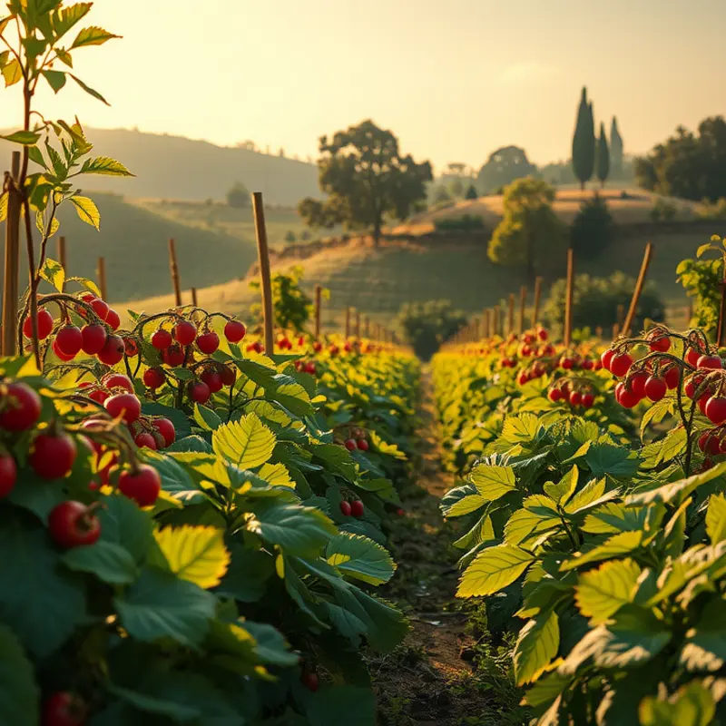 A vibrant landscape showcasing an abundance of fruits and vegetables.