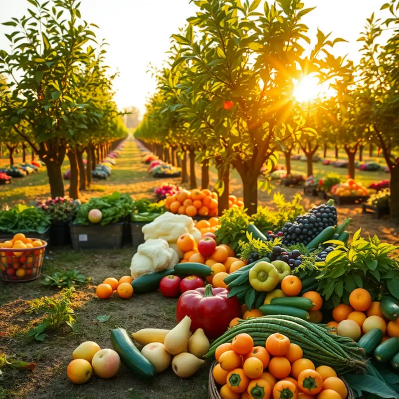 A vibrant, sunlit field of fresh produce symbolizing healthy meals.