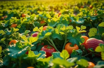A vibrant landscape of a sunlit field with various vegetables growing, symbolizing health and nutrition.