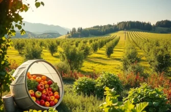 A sunlit landscape filled with lush vegetables and fruits, representing the essence of nutritious organic food.