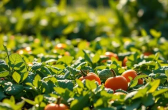 A lush, sunlit field rich with organic vegetables and fruits.