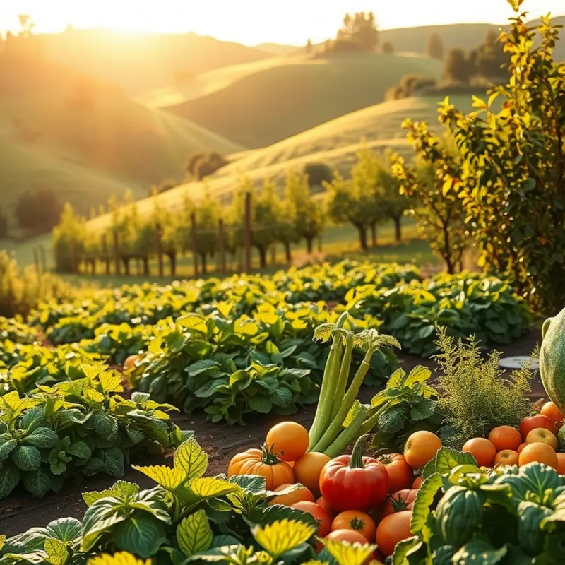 A beautiful sunlit field rich with organic produce.