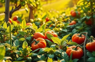 A scenic view of a sunlit field bursting with organic produce