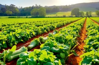 A sunny field with an abundance of colorful vegetables and fruits, representing nature's produce.