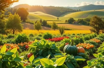 A sunlit field filled with organic produce, representing healthy nutrition and natural abundance.