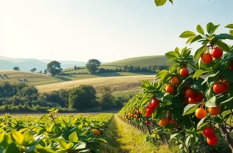 A sunlit, vibrant orchard scene representing the abundance of fresh, organic produce.