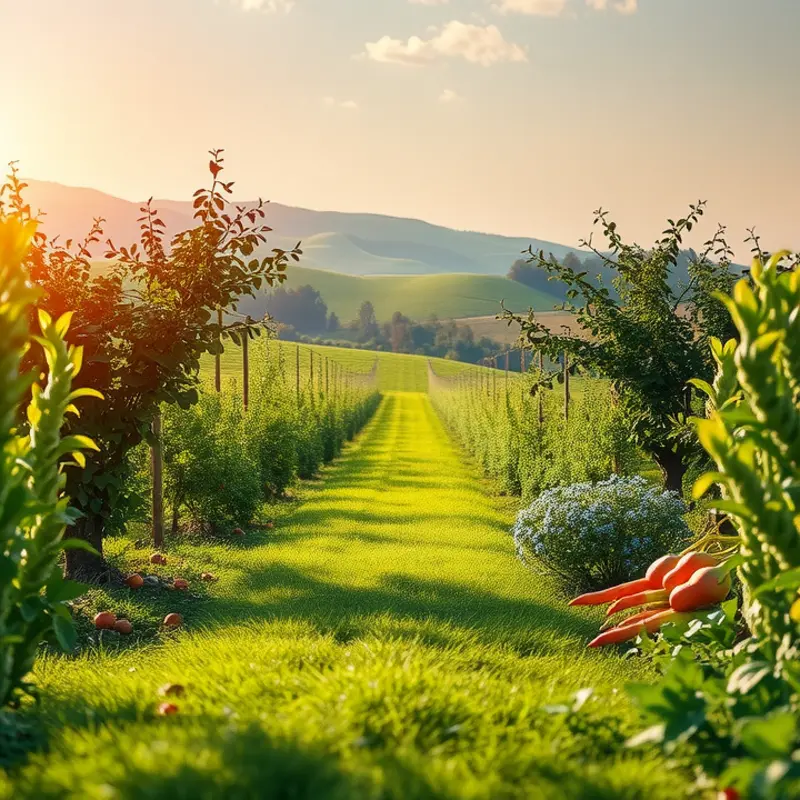 A vibrant sunlit field showcasing the beauty of fresh organic produce.
