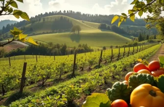 A beautiful organic garden filled with vibrant vegetables and fruits under the bright sunlight.