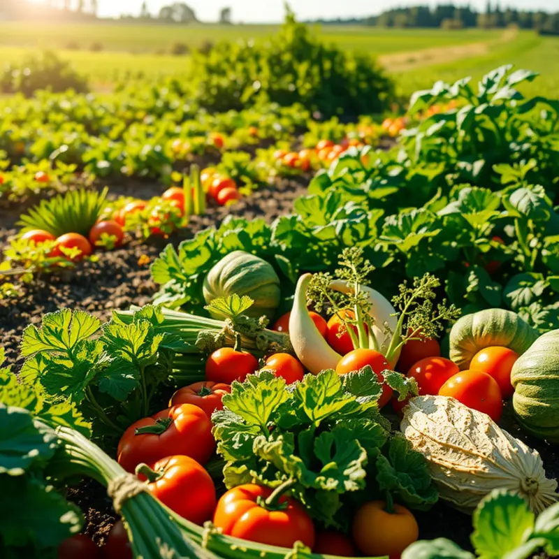 A vibrant, sunlit field of fresh produce symbolizing healthy meals.