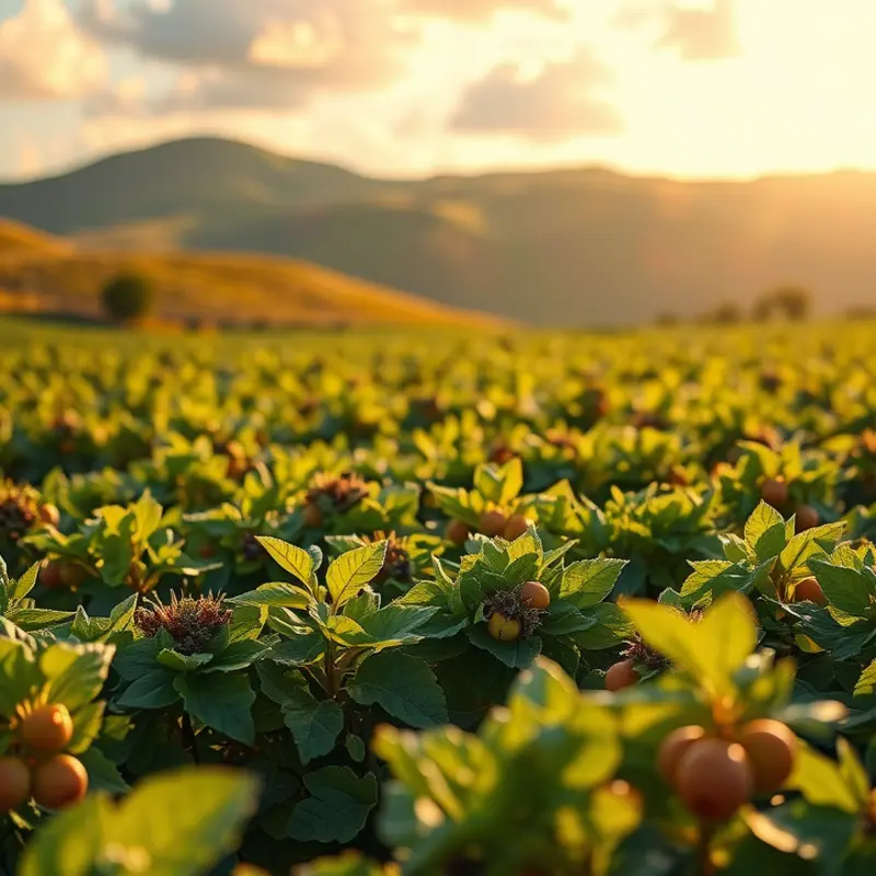 A sunlit orchard with vibrant fruits and vegetables representing superfoods for connective tissue health.