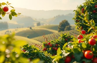 Photorealistic landscape showcasing a harmonious blend of vibrant fruits and vegetables within a serene, natural setting.