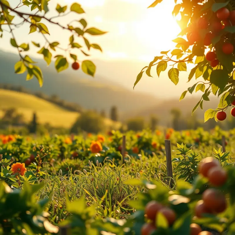 A peaceful landscape rich in healthy produce, emphasizing the connection between nature and nutrition.