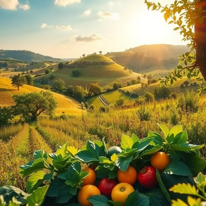 A sunlit landscape showcasing nature’s bounty, emphasizing the connection between nutrition and well-being.