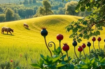 A stunning landscape featuring a vibrant garden rich with fresh organic produce, without any human presence.