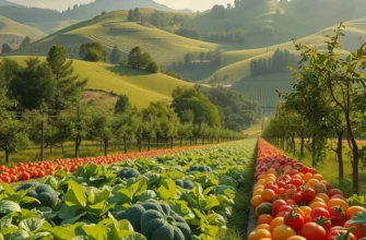 A picturesque natural landscape showcasing colorful fruits and vegetables.