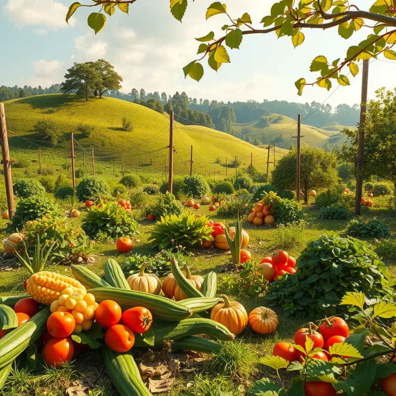 A sunlit field showcasing vibrant potatoes and lush greenery.