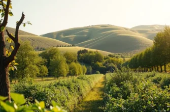 A landscape rich in organic fruits and vegetables under bright sunlight.