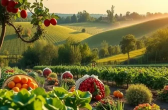 A bright, photorealistic field filled with thriving crops, embodying organic nutrition.