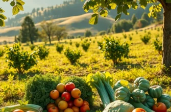 A breathtaking landscape showcasing an abundance of organic fruits and vegetables growing in nature.
