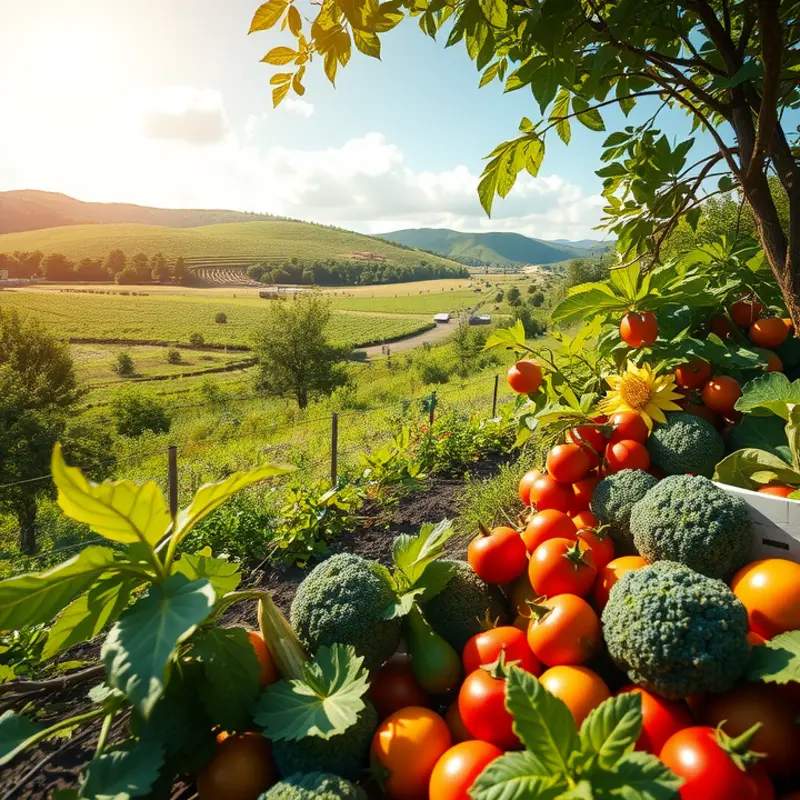 A serene landscape showcasing an organic haven of fruits and vegetables.