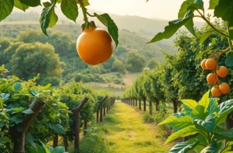 Vibrant and harmonious scene of a sunlit field filled with fruits and vegetables, emphasizing organic abundance.
