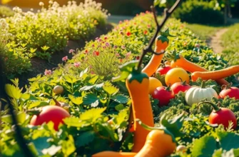 Scenic field filled with a range of fruits and vegetables representing healthy nutrition.