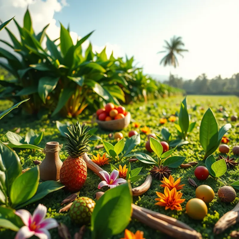 A lush Caribbean landscape adorned with vibrant produce, reflecting the region’s culinary richness.