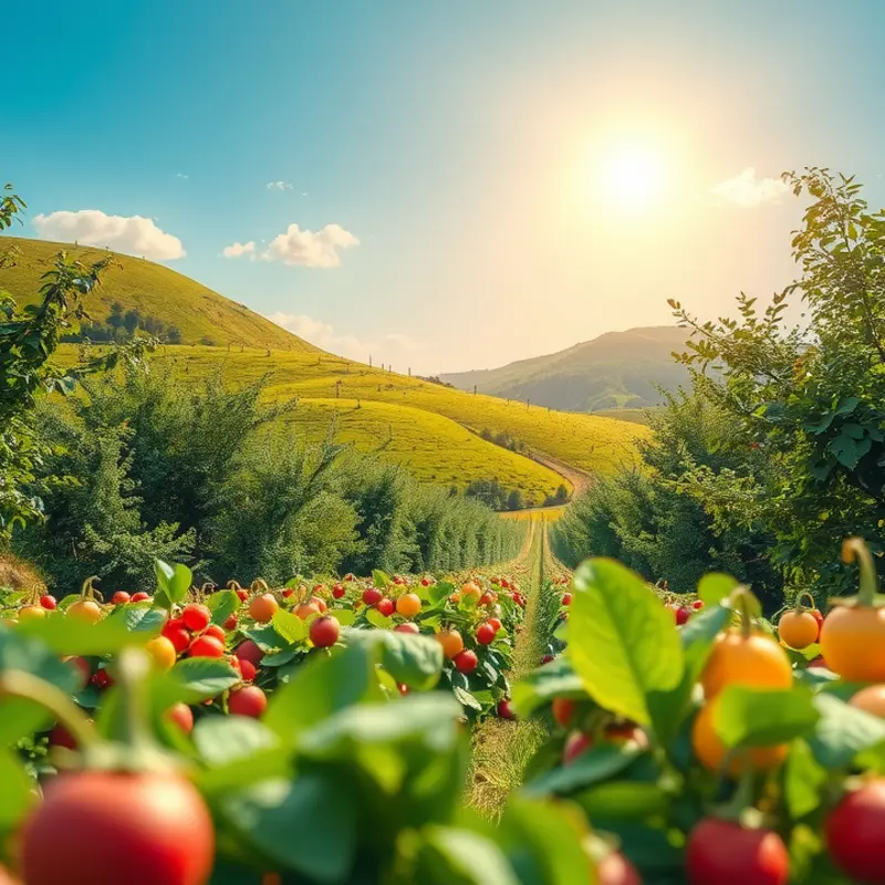 A scenic view showcasing coconut palms and vibrant fruits, representing natural hydration.