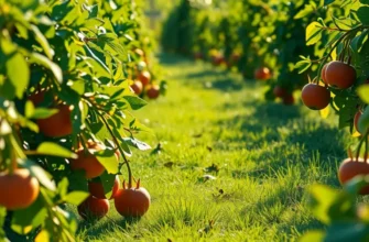 A sunlit landscape filled with a variety of fruits and vegetables symbolizing Colombian food heritage.