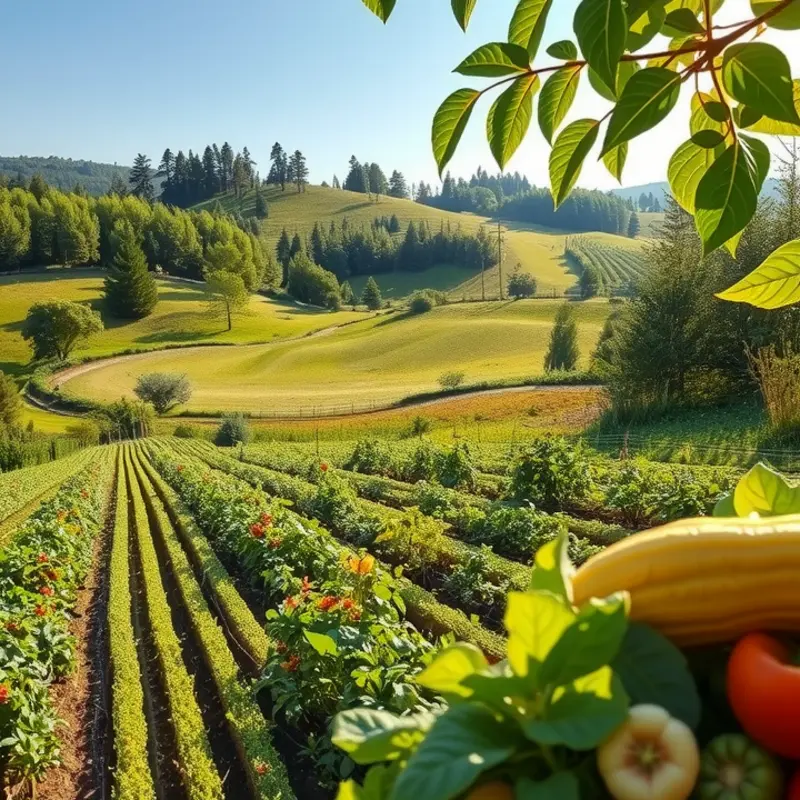 A vibrant sunlit field filled with organic produce, representing abundance and freshness.