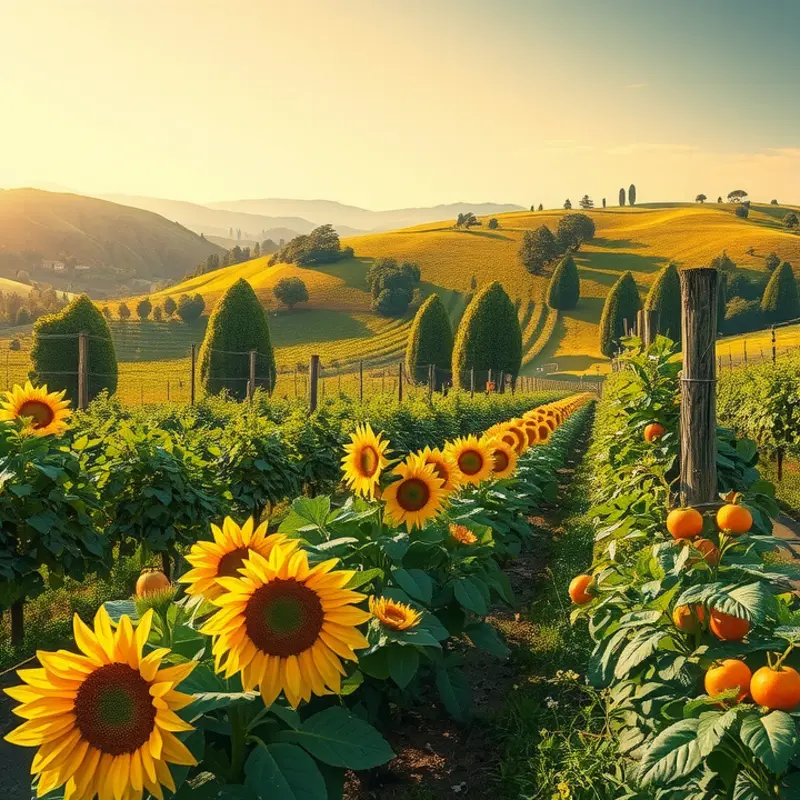 A sunlit field showcasing vibrant organic produce.