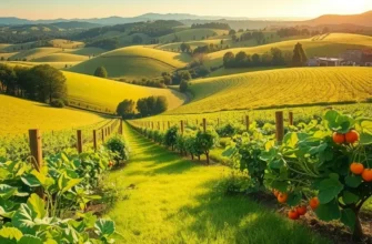 A sunlit field showcasing vibrant fruits and vegetables amidst nature.