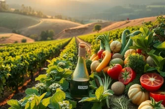 Sun-drenched orchard filled with organic fruits and vegetables.