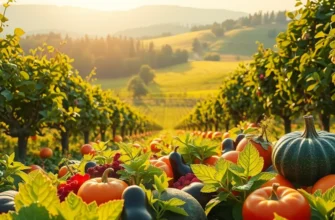 A scenic view of lush greenery and fresh produce in a sunlit field.