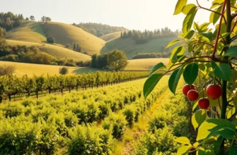 Beautiful landscape showcasing a sunlit field filled with diverse vegetables and fruits.