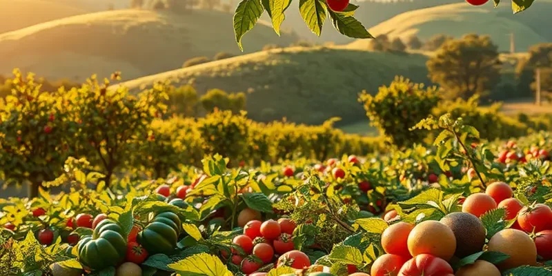 A vibrant field representing abundant organic fruits and vegetables.