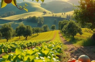 A sunlit field with vibrant vegetables and fruits among lush greenery, embodying the essence of healthy cooking.