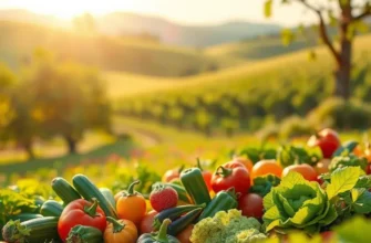 A photorealistic landscape showcasing a sunlit field with an abundance of fresh fruits and vegetables, symbolizing the nutrition from dairy.