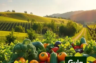 A picturesque scene of a sunlit field with fresh vegetables and fruits, symbolizing healthy lifestyle choices.