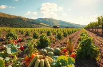 A scenic view of a lush, sunlit landscape showcasing the beauty of organic produce and nature.