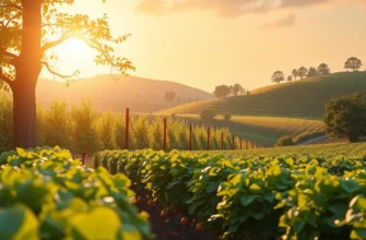 A picturesque landscape of an orchard showcasing vibrant organic fruits and vegetables.