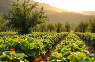 A natural landscape showcasing vibrant fruits and vegetables in a lush setting.