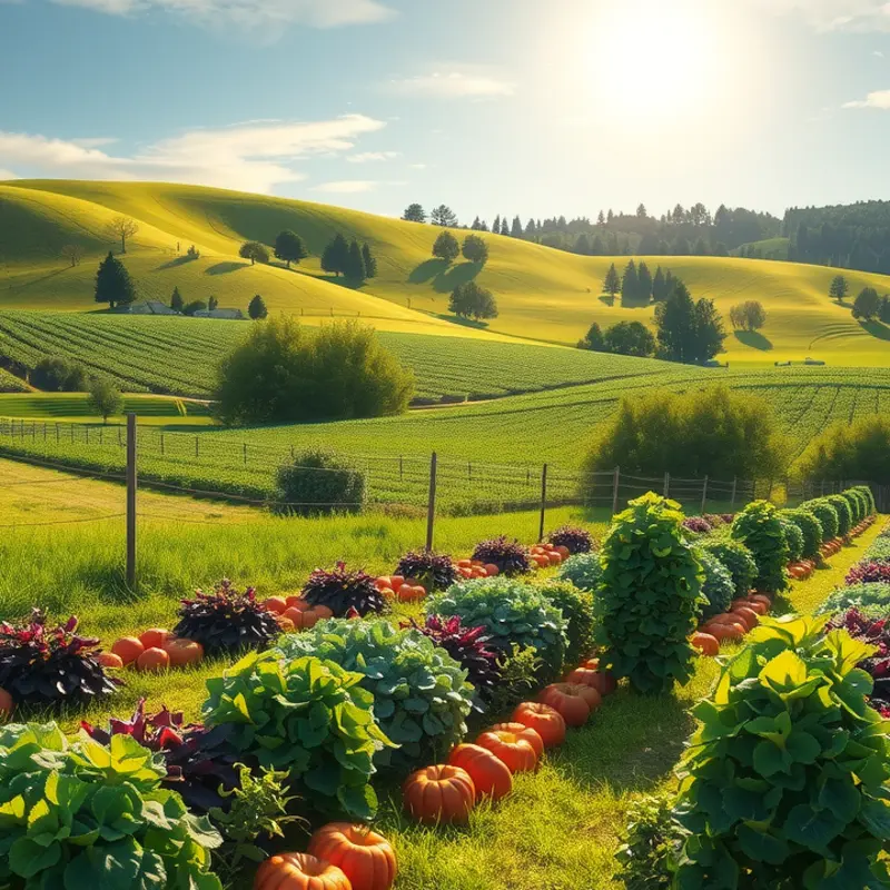 A lush orchard showcasing a variety of vibrant, organic produce.
