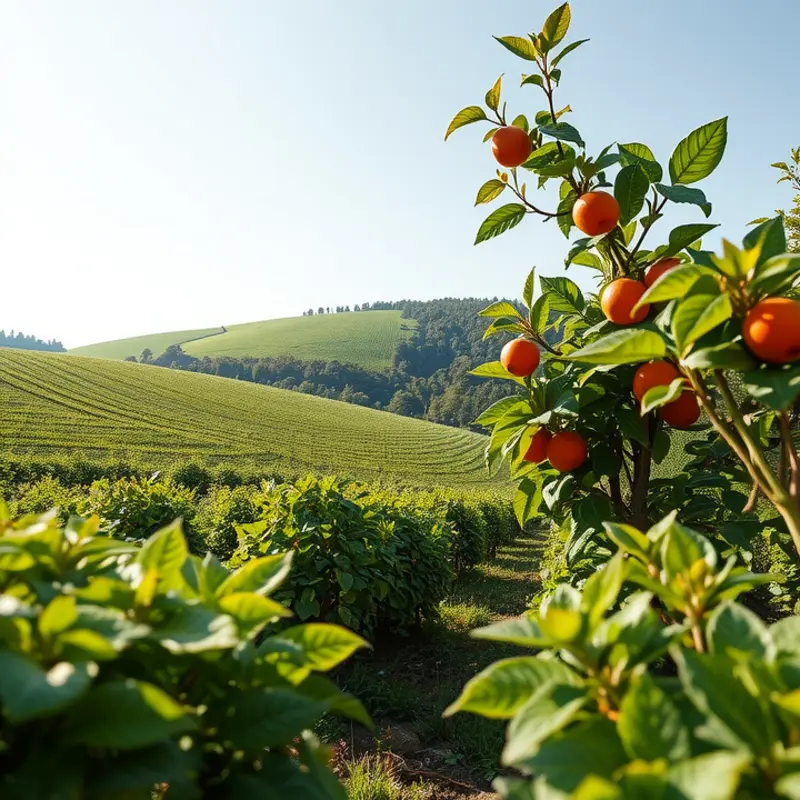 A lush orchard showcasing a variety of vibrant, organic produce.